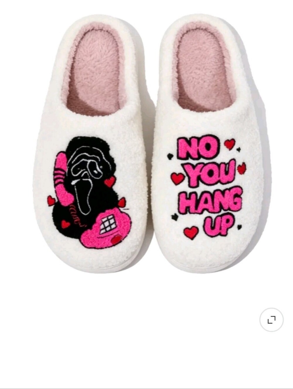 White & Pink 'No You Hang Up' Cozy Slippers